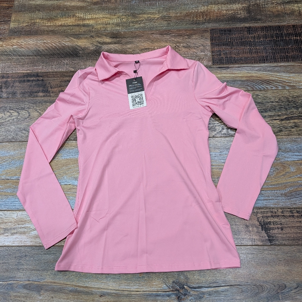 FKEEP Women's Tennis Golf Shirt Long Sleeved Top Pink XS